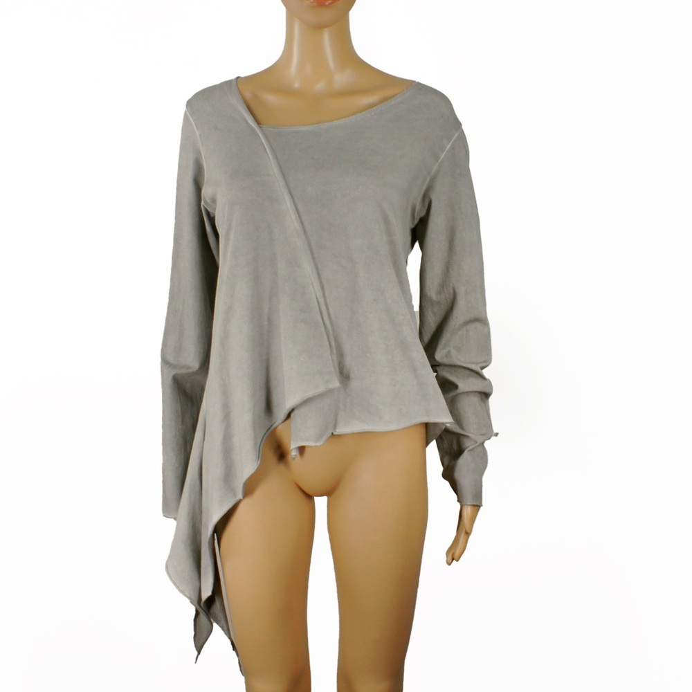 Luukaa Grey Avant Garde Assymtetrical Grunge Long Sleeve Top